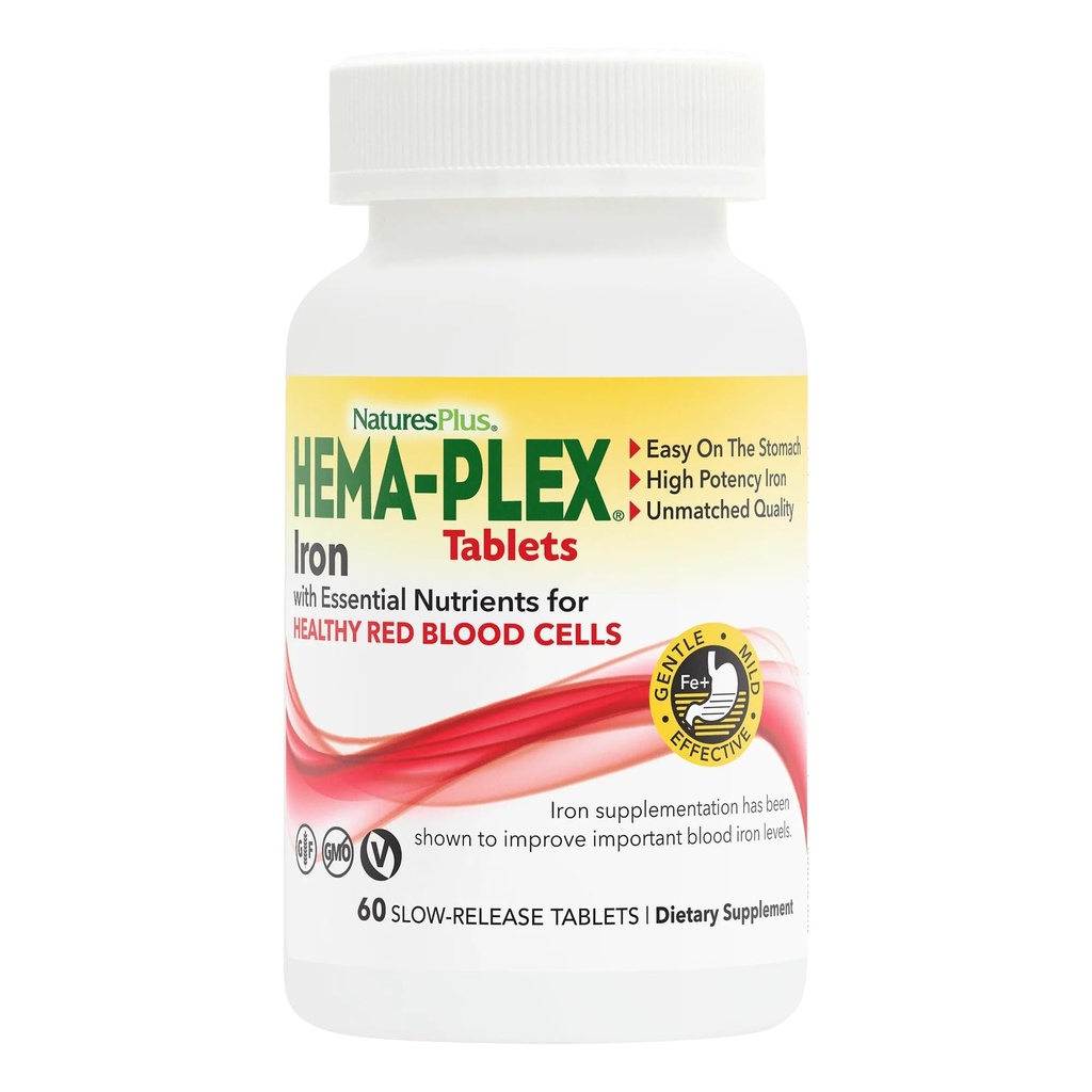 NaturesPlus Hema-Plex Iron - 60 tabletten - 85 mg elementair ijzer + vitamine C & bioflavonoïden voor gezonde rode bloedcellen - veganistisch, glutenvrij - 30 porties