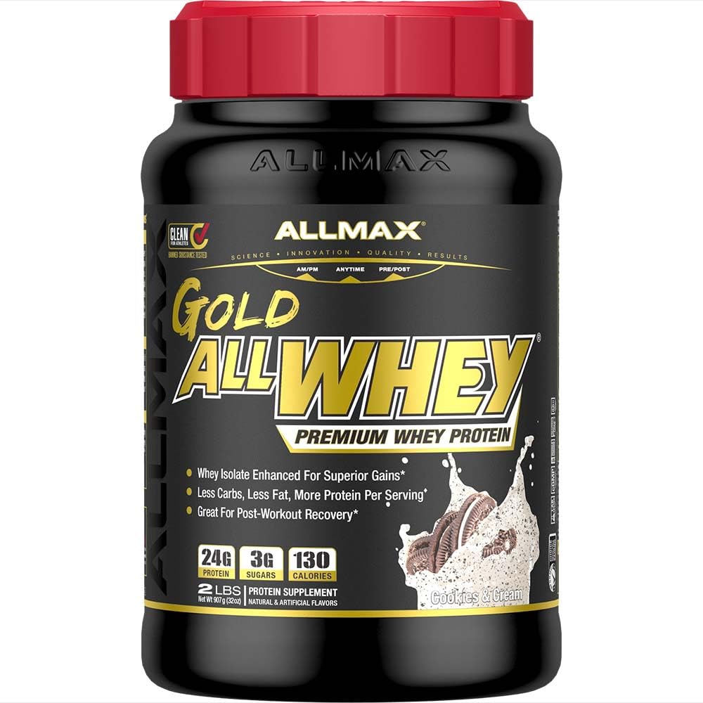 ALLMAX Nutrition Gold ALLWHEY, Cookies & Cream - 2 lb - 24 Gram eiwit per scoop - Glutenvrij, weinig karbonaadje en weinig suiker - ongeveer 30 porties