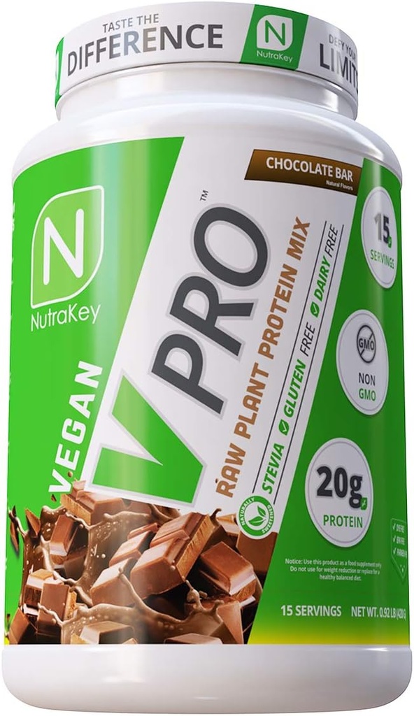 NutraKey V-Pro, Raw Plant Protein Powder, Organic, Vegan, Low Carb, Glutenvrij met 20 g eiwit (chocolate) 2-Pond