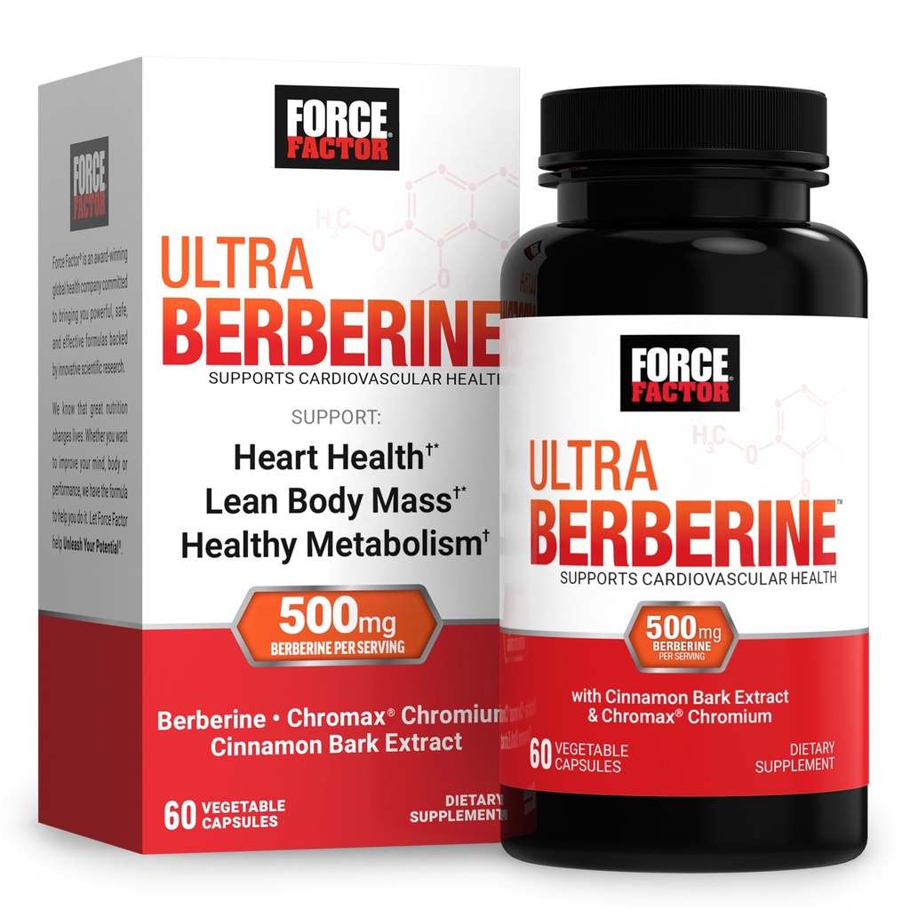 FORCE FACTOR Ultra Berberine, Berberine Supplement met 500 mg Berberine HCl Plus Chromium en kaneelschors Extract ter ondersteuning van Metabolisme en dagelijkse wellness, non-GMO, glutenvrij, 60 plantaardige capsules