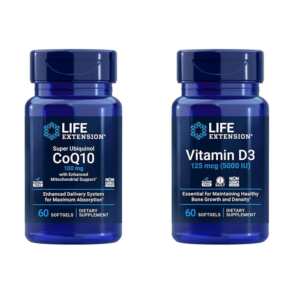 Life Extension Super Ubichinol CoQ10 met verbeterde Mitochondriale Ondersteuning & Vitamine D3 125 mcg (5000 IE), Bone Health