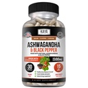 Kaya Naturals Ashwagandha Root with Black Pepper (en anglais seulement) Maximum Strength 1300mg Adaptogen Supplement, Support Adrénal, Glandular Health, Mood Relief, Focus, Energy & Vitalité pour les hommes et les femmes