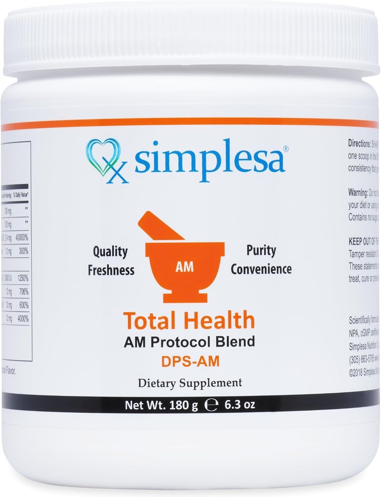 Simplesa Total Health AM Nutrition Powder Blend, Vitamine Blend, Dieetsupplement voor verhoogde energie, Ondersteunt Brain Health, 180g Powder Supplement