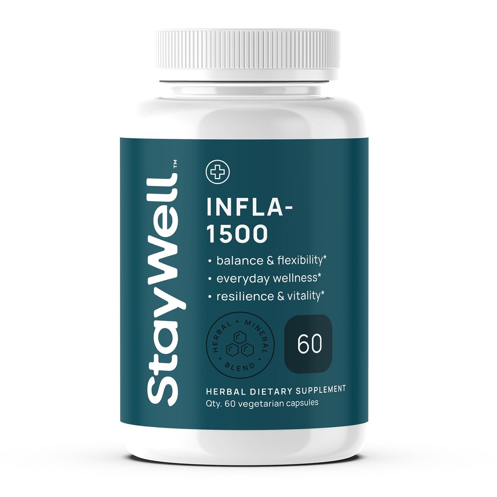 Infla-1500 All-Natural Relief Supplement Extract Blend with Turmeric, White Willow Bark, Ashwagandha, Ginger, Boswellia, Bromelain, Omega-3 en Magnesium-60ct