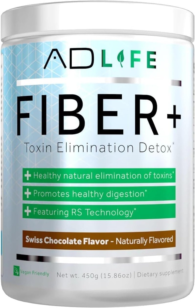 Project AD Fiber+ Fiber Supplement - Ondersteunt Gut Health en spijsverteringsregulariteit, Vezel is geweldig voor gewichtsverlies, Detox, Vegan Vriendelijk - Vezelpoeder, 16.4 Oz (Chocolate)