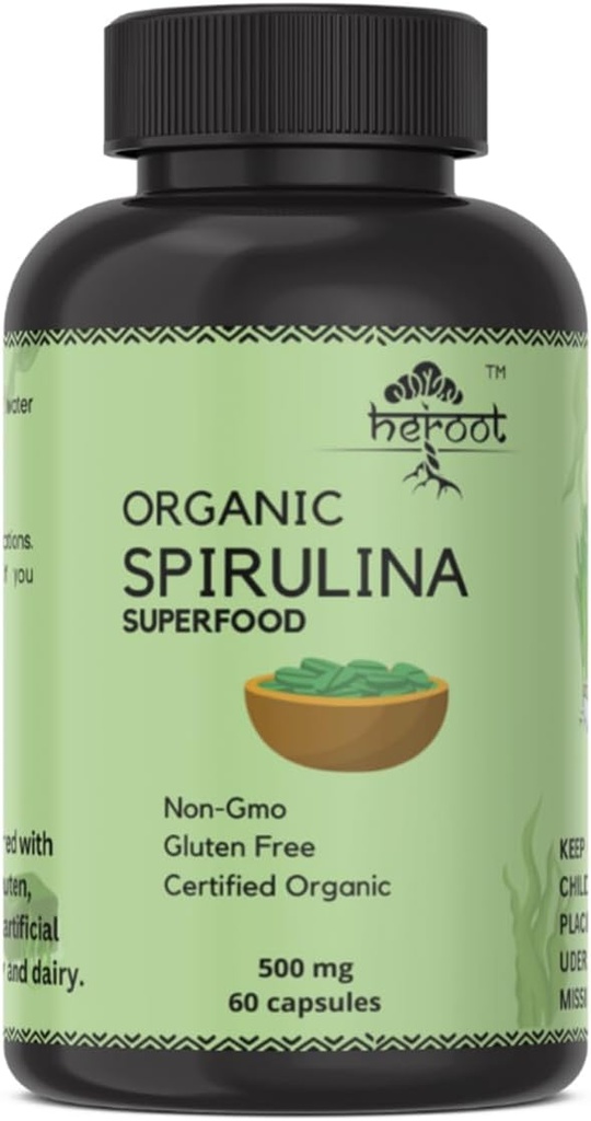 Capsules de poudre de protéines spirulines organiques - Vitamines et minéraux pour l'énergie - Végétarien, sans gluten 100% Pure Superfood pour la santé optimale (120 capsules)