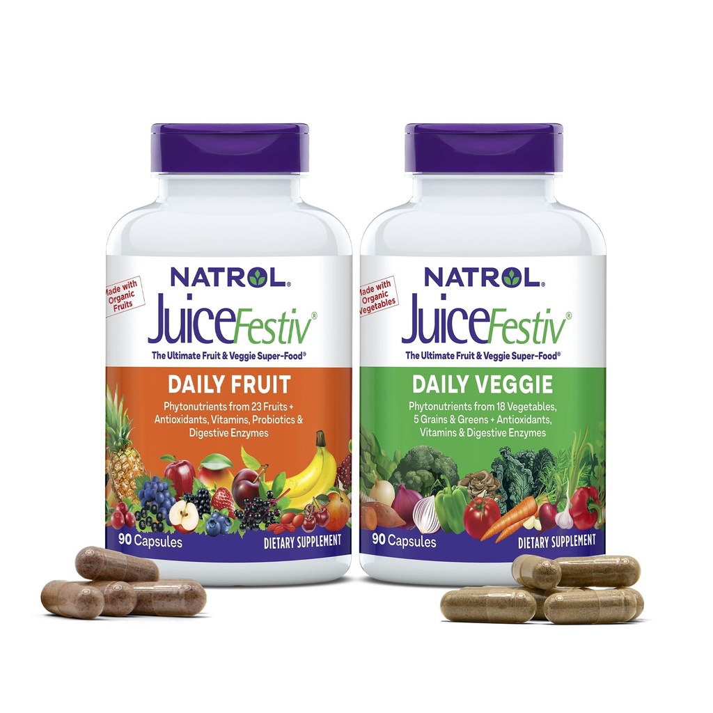 Natrol JuiceFestiv, vitamines et suppléments pour la nutrition et le bien-être, antioxydants pour la santé cellulaire, 90 capsules (2-Count), jusqu'à 45 jours d'approvisionnement