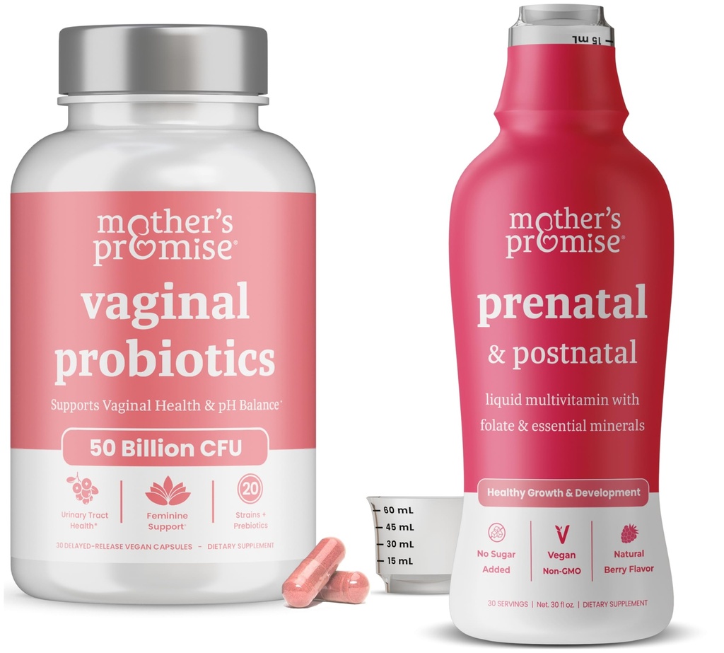 Moeder's Belofte Prenatale & Postnatale Multivitamine Vloeistof & Vaginale Probiotica voor Vrouwen Bundel