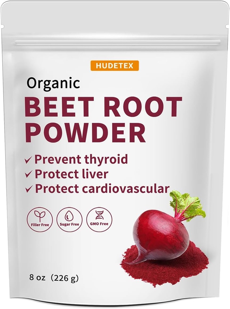 Hudetex Beetwortelpoeder Biologisch, 8oz, Freeze Gedroogd Ondersteunt leverfunctie & Body Energy, Houd de jeugd,Rijk aan vitamine B12, ijzer, foliumzuur - Niet-GMO, Veganistisch