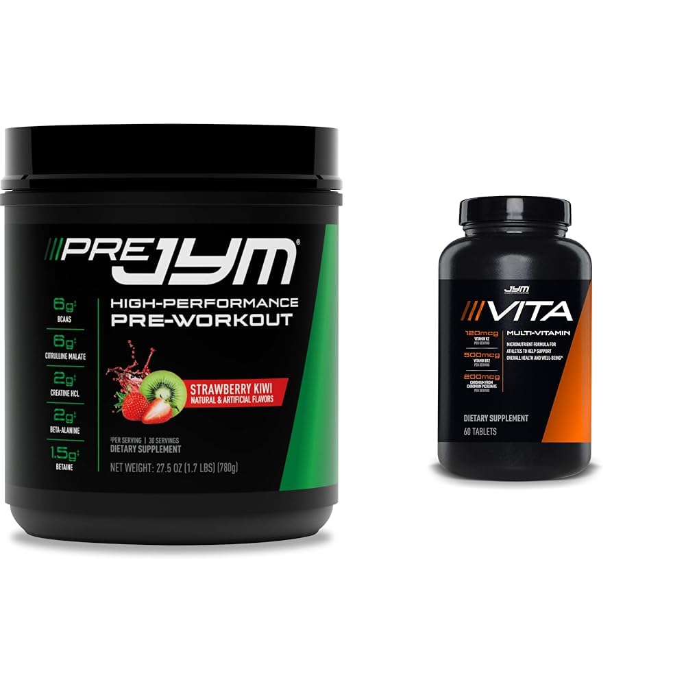 JYM Supplement Science PRE JYM 30 Servers - Aardbei Kiwi & tamine & minerale ondersteuning, vitamine A, C, B6, B12, E, K, Boron, Biotine, Kalium 60 tabletten