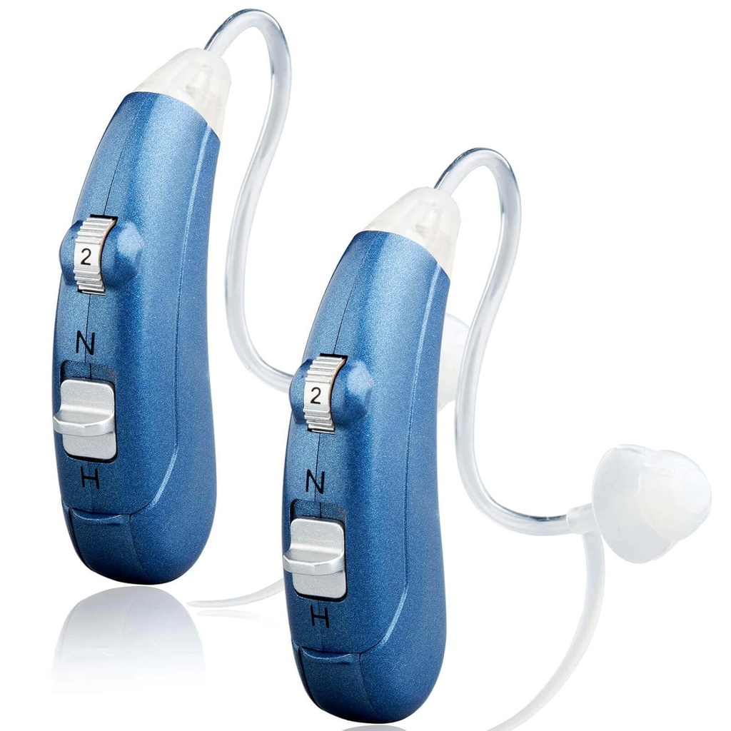 Hoorversterker voor senioren Volwassenen met geluidsannulering,Personal Hearing Enhancement Sound Amplifier,Digital Hearing Amplifier Aid met 500 uur Battery Life, Invisible Slim Tube met schoonmaakkit,Blue,Pair