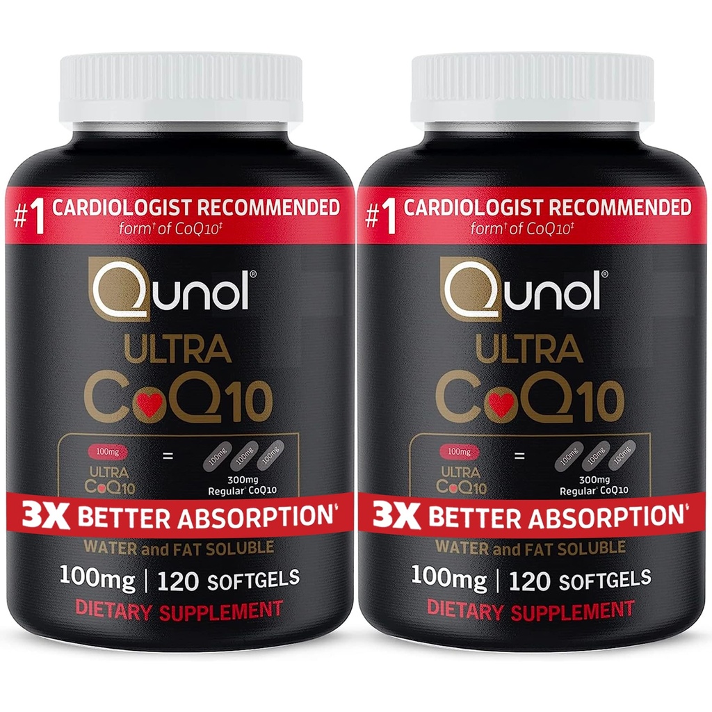Qunol Ultra CoQ10 100mg, 3x Betere Absorptie, Gepatenteerd Water en vet Oplosbaar Natuurlijke Supplement Vorm van Co-enzym Q10, Antioxidant voor Hartgezondheid, 240 Tel Softgels