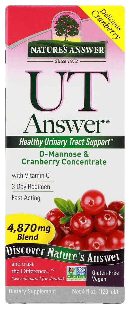 Antwoord van de natuur UT Antwoorden Urinaire Tract Systeem Ondersteuning Cranberry Flavor Dieetsupplement Alcoholvrij, Glutenvrij, niet getest op dieren & Vegan 4oz