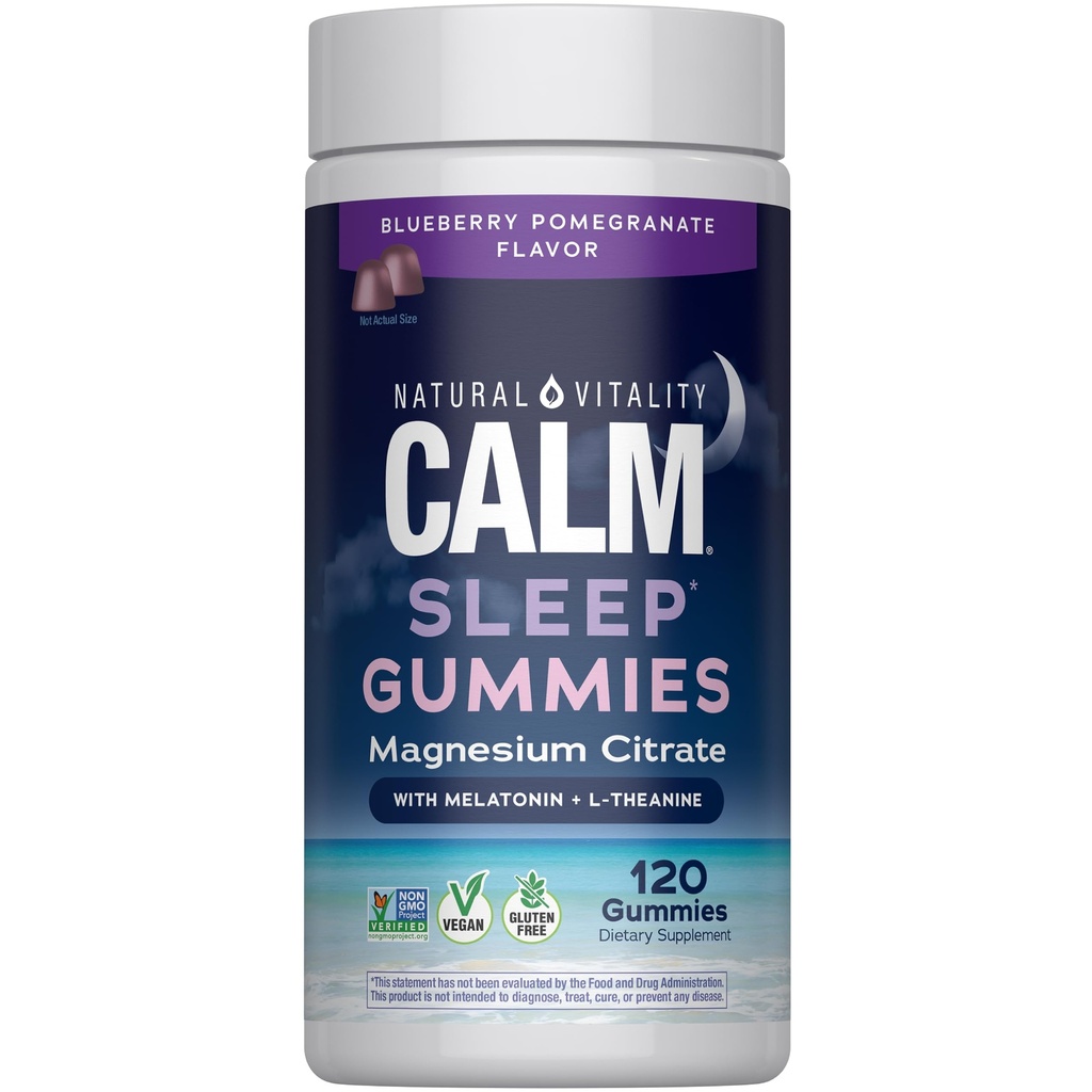 Natuurlijke vitaliteit SLEEP Gummies, Magnesium Supplement met Melatonine en L-Theanine, Veganist, Glutenvrij, helpt het lichaam Gemakkelijk slapen, Blueberry granaatappel 120 Tel.