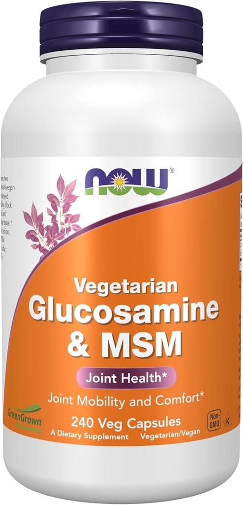 NOW Voedingssupplementen, Glucosamine & MSM (GreenGrown® Glucosamine), vegetarisch, 240 Veg Capsules
