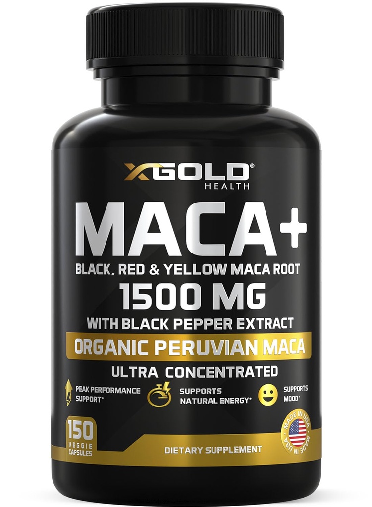 X Gold Health Biologische Maca Root Powder Capsules 1500mg met zwarte 