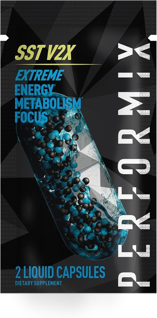 PERFORMIX - SST V2X - Préentraînement - 300 mg de caféine - Suppléments énergétiques - Non Crash - Objectifs de fitness - Nootropic - Temps de repos pour toute la journée Focus, Mood & Energy Boost - Hommes et Femmes - 2 Capsules