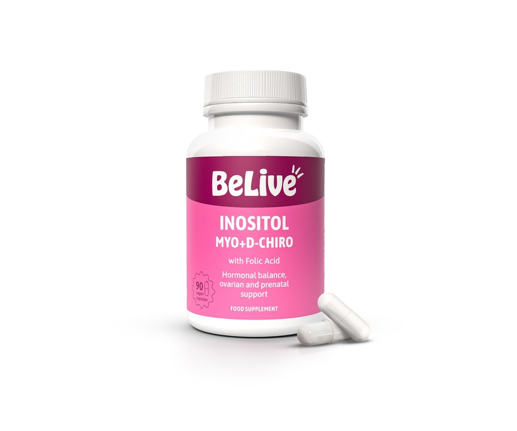 BeLive Myo-Inositol et D-Chiro Inositol Capsules - Supplément Inositol 90Ct I avec suppléments d'acide folique pour femme, rapport optimal 40:1 (1)