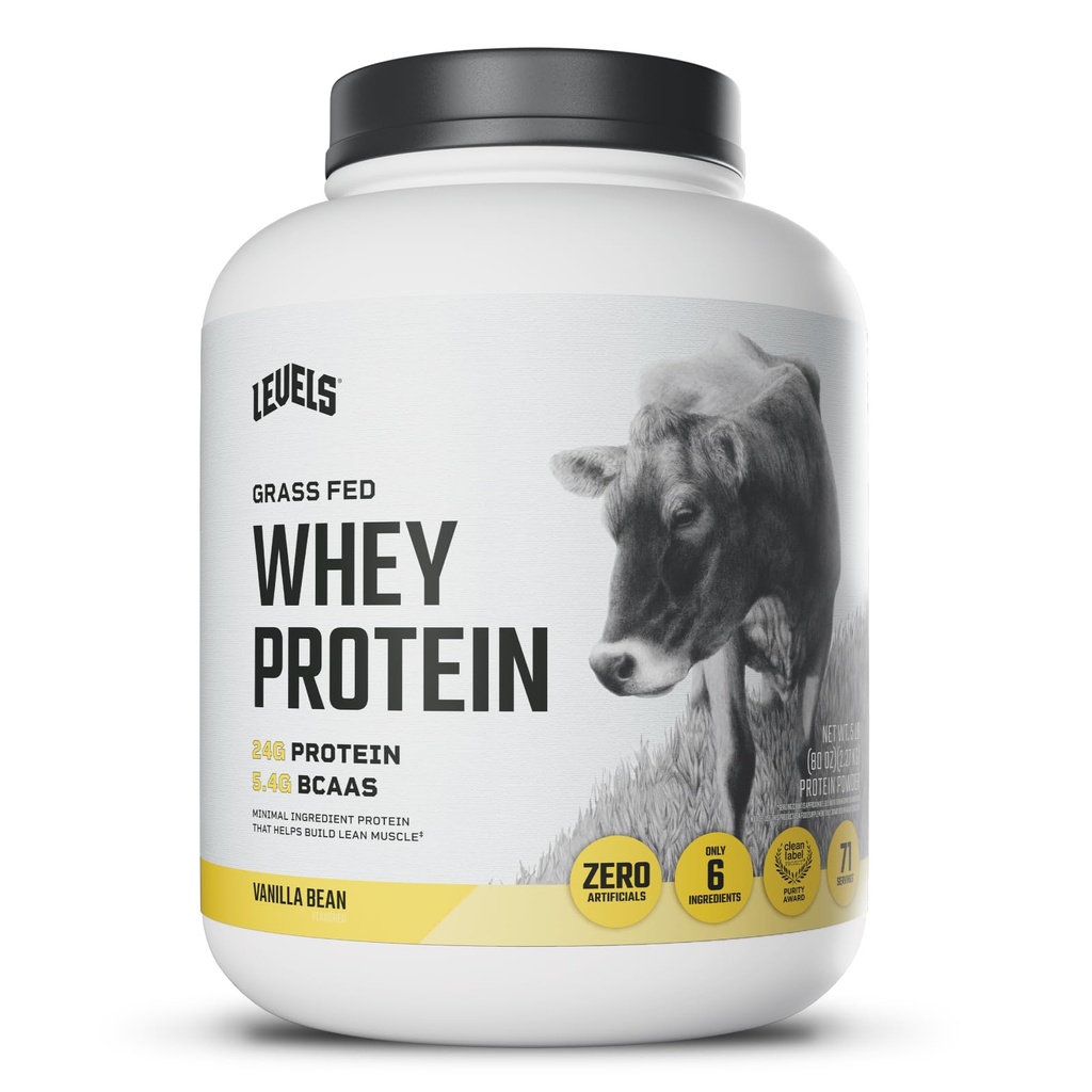Niveaus Gras Fed Wei Proteïne Poeder, Geen Kunststoffen, 24G eiwit, Vanille Bean, 5LB