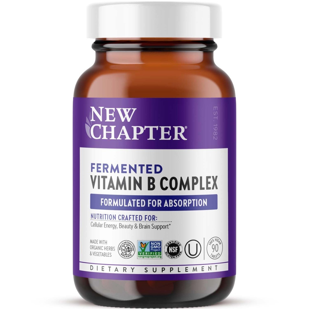 Nouveau Chapitre Complexe Vitamine B, Complexe Vitamine B Fermenté, USDA Organique, ONE Daily for Cellular Energy + Cerveau + Beauté, 100% Vegan, Sans gluten - 90 Compte