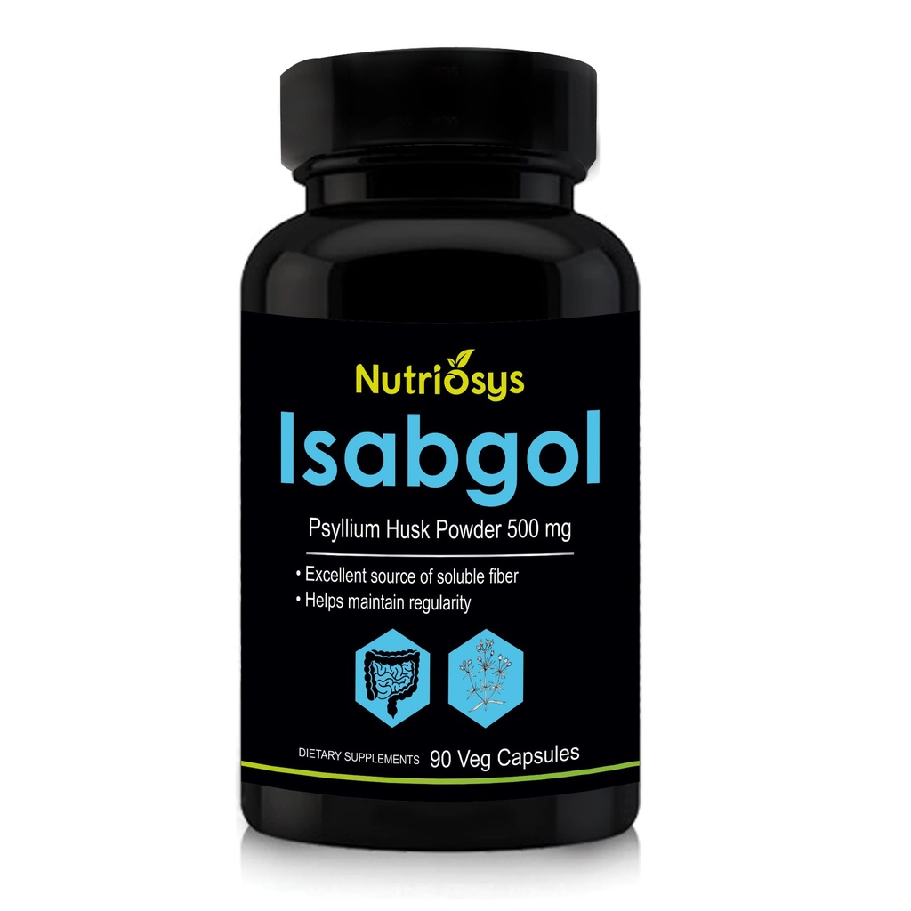 Isabgol Psyllium Husk 500mg Supplement, Uitstekende bron van oplosbare vezels, 90 Veg Capsules