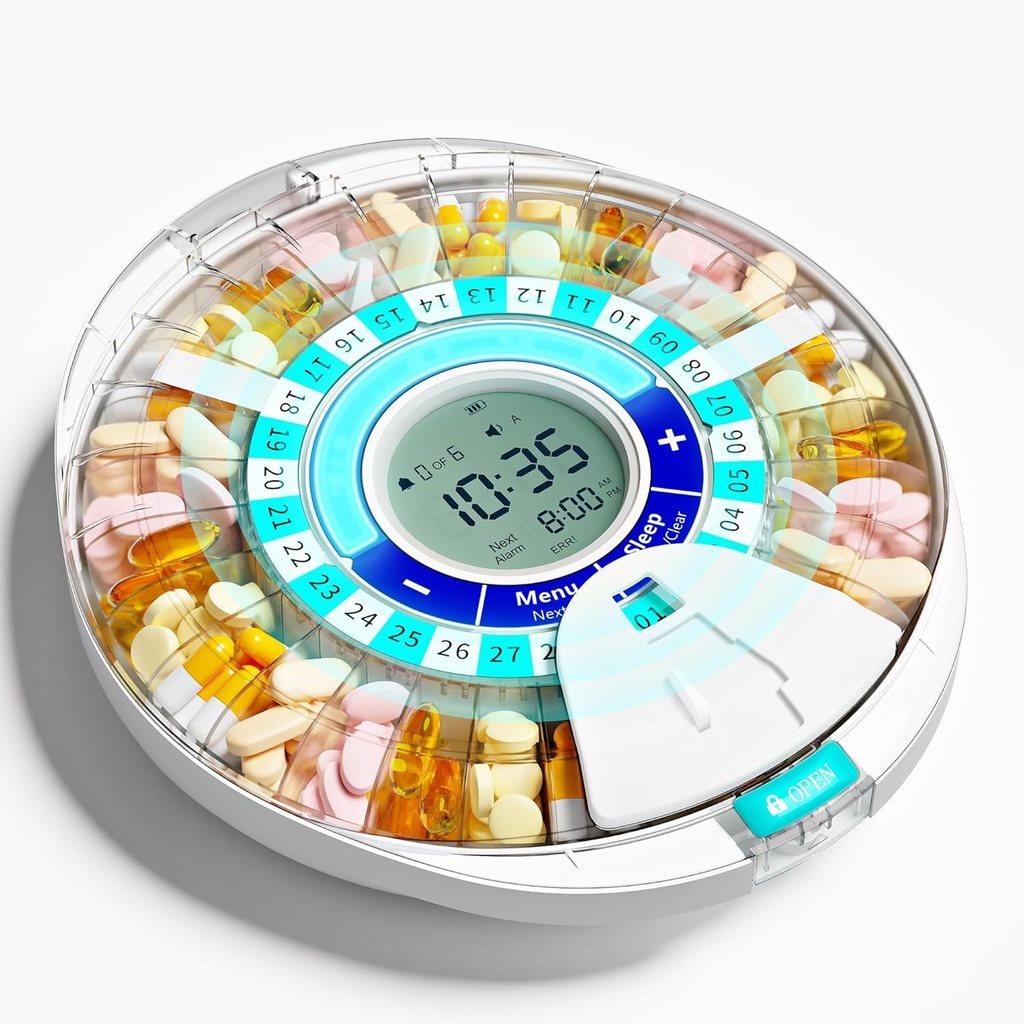 Opgewaardeerde automatische pildispenser voor ouderen met alarm: Smart Pill dispenser Machine met 28-slot, Mix-Proof Tech & XL LCD, verbeterde duurzaamheid voor dagelijkse geneeskunde beheer