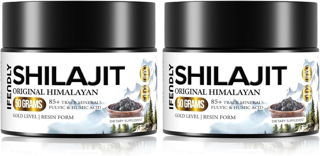 Shilajit Biologische 600mg Maximale Potency Gold Grade Shilajit Resin Shilajit Supplement Natuurlijke Authentiek met 85+ Trace Minerals & Fulvic Acid for Energy, Immunity, 50 Gram (2 Pack)