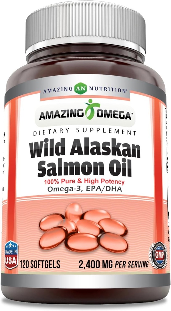 Amazing Omega Wild Alaska Salmon Oil (Omega-3, EPA/DHA) Supplement 