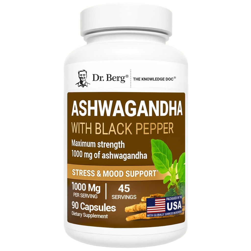 Dr. Berg Ashwagandha Capsules 1000mg - Inclusief Ashwagandha Root met zwarte peper van Bioperine - Ashwagandha Supplementen 90 Capsules