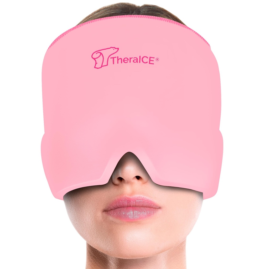 TheraICE Migraine Relief Cap, Soothing Headache Hat Ice Pack Mask (Pink, One Size)