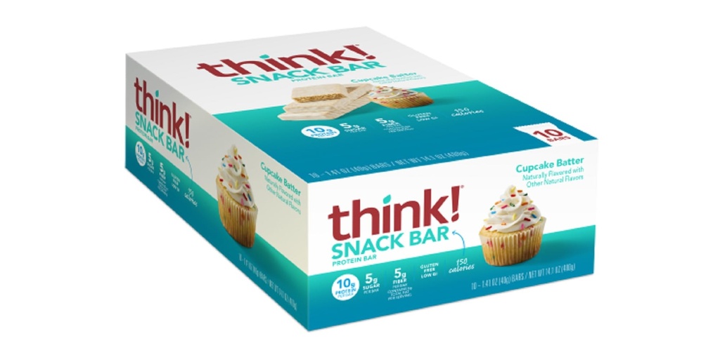Réfléchis ! Barres protéinées avec racine de chicorée pour fibre, support digestif, sans gluten avec isolat de protéines de lactosérum, battement de cupcake, barres Snack sans édulcorants artificiels, 1,4 Oz (10 comte)