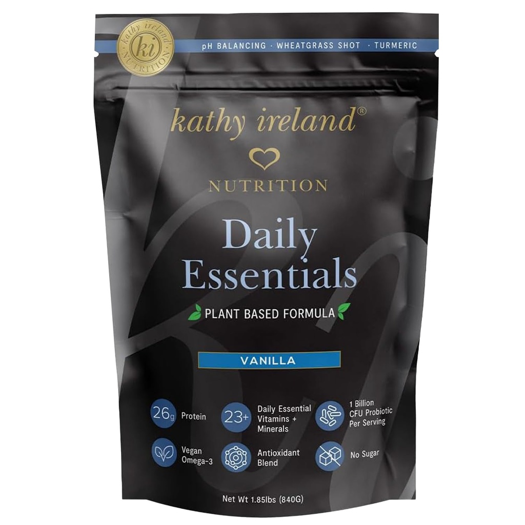 Kathy Ireland Plant Based Vanille Proteïne Poeder, 26g Proteïne, Low-Carb Meal Replacement, Pea, Mung & Fava Bean Blend with Probiotics, Vitamines & Minerals, 1,85 lbs