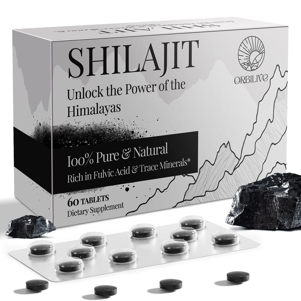 30.000 MG shilajit tabletten, 100% shilajit pure, Himalaya biologische, shilajit voor mannen en vrouwen rijk aan fulvinezuur & 85+ Trace Minerals, Shilajit Supplement for Energy & Immune System, 60 Tel.