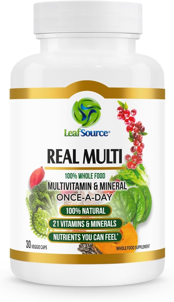 BIJSLUITER Real Multi, Multivitamine Whole Food Supplement - 21 Vitaminen en Mineralen Gemaakt van echte voeding. Vegan, plantaardige voedingsstoffen Gemaakt van echte vruchten Veggies & Whole Foods (30 vcap)