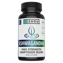 Zhou Ashwagandha - Ashwagandha et Rhodiola pour les femmes et les hommes, Adaptogen Ashwaganda extrait 1200 mg avec poivre noir, supplément de soutien adaptogène pour le calme, l'humeur, le sommeil - 60 capsules végétaliennes