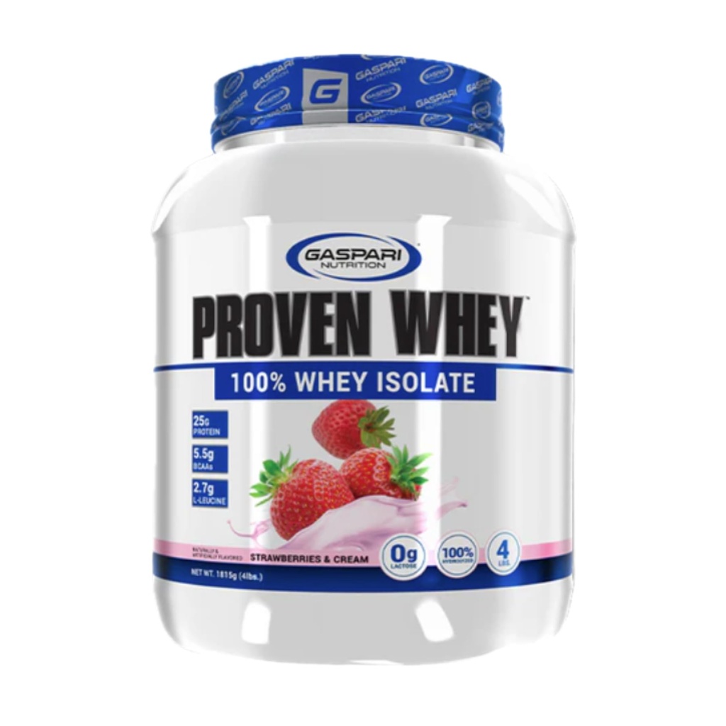 Gaspari Nutrition Proven Wei, 100% Gehydrolyseerde Wei Isolaat, Hoog Proteïne, Lactosevrij, Lage Koolhydraat en Lage Suiker (4lb, Aardbeien & Cream)
