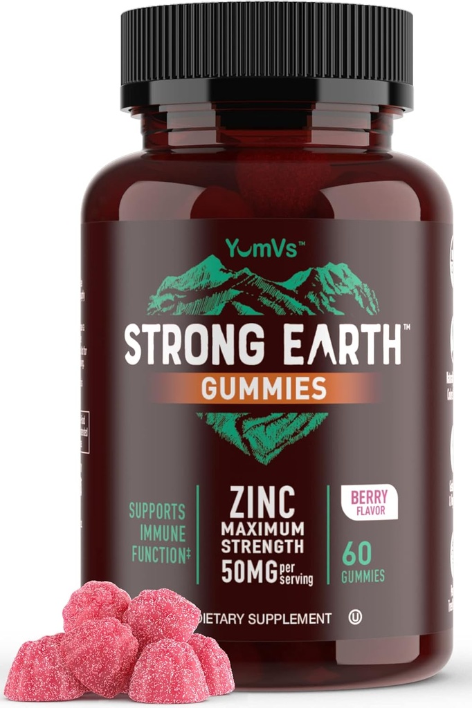 Sterke aarde - 50mg zink Gummies voor kinderen en volwassenen (60 Telling) - Immune Support & Antioxidant Supplement - Delicious Natural Flavor Zink Supplement Gummy - Gluten, Niet GGO, Veganistisch - Kauwbaar zink