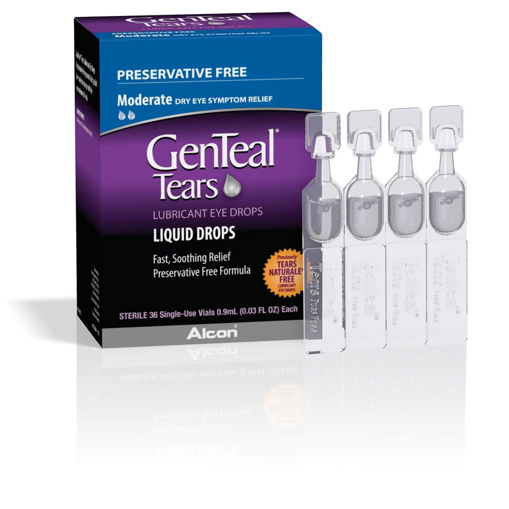 GenTeal Larmes gouttes oculaires lubrifiantes, gouttes liquides modérées, flacons à usage unique, 1 boîte de 36 ct, 0,03 Fl Oz