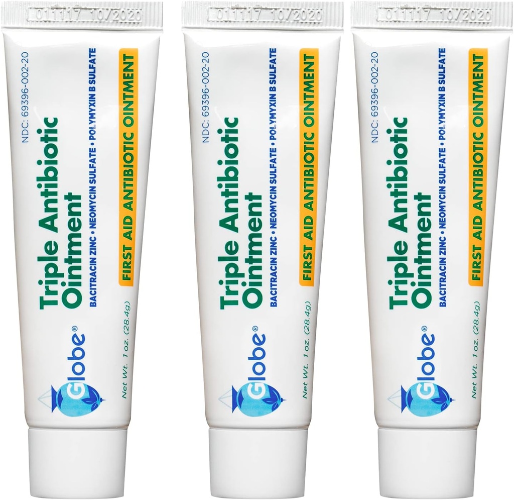 Globe (3 Pack 1oz Triple Antibiotische Zalf, Eerste Hulp Zalf voor kleine krassen en wonden en voorkomt infectie, Vergelijk met de actieve ingrediënten van toonaangevend merk (3 Pack)