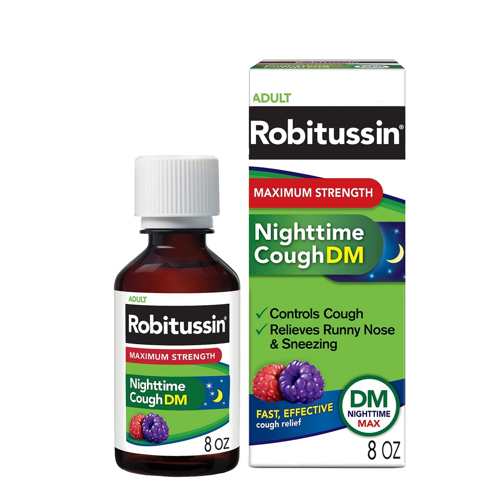 Robitussin Maximale sterkte Nacht Hoest DM Max, Volwassen Formule, Berry Flavor - 8 Fl Oz Fles