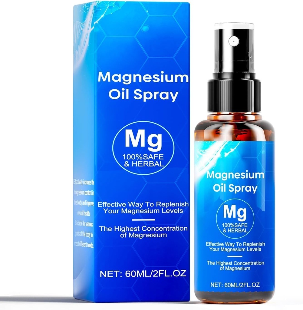 Spray à l'huile de magnésium, 60ml Spray à l'huile de magnésium, 100 % d'huile de magnésium organique extra-fort, favorise le sommeil calme et la relaxation, Spray au magnésium pour les pieds, le sommeil et le corps, facile à absorber et à utiliser