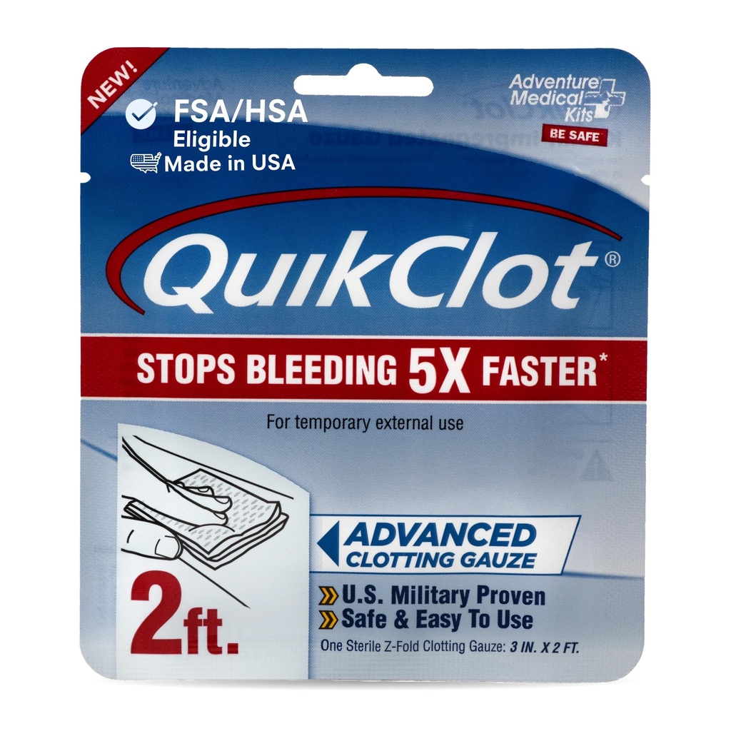 Adventure Medical Kits QuikClot Gauze - Flexibel Hemostatische Medische Gauze voor noodoverleving of rampenparaatheid Kits & More - Stopt bloeden snel met Kaoline - 3" x 24"