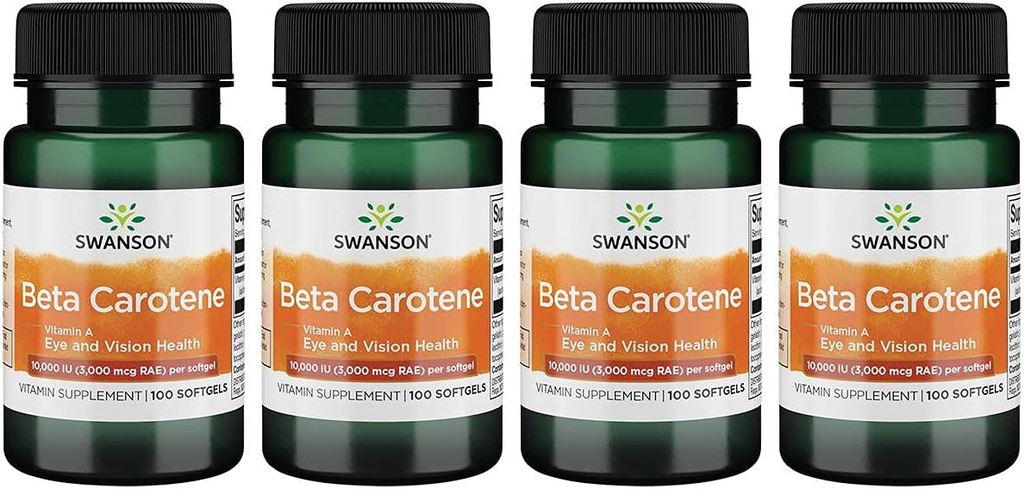 Swanson Beta-Caroteen (Vitamine A) Skin Eye Immune System Health Antioxidant Support 10000 Iu (3000 mcg) 100 Sgels (4 Pack)