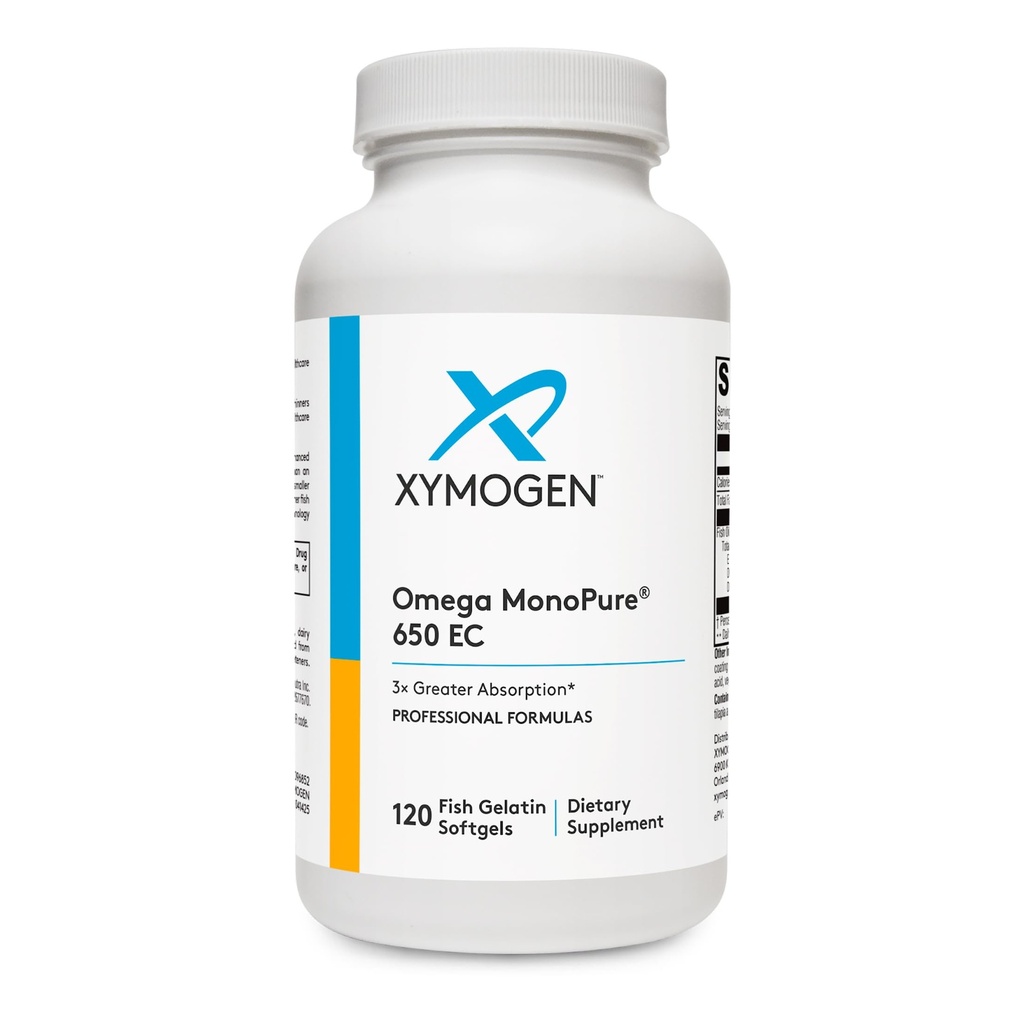 XYMOGEN Omega MonoPure 650 EC - Omega-3 Fish Oil Supplements for Women & Men - with EPA, DHA & DPA - Smaller Softgels with 3X Greater Absorptie - Support a Healthy Heart & Cognition (120 Softgels)