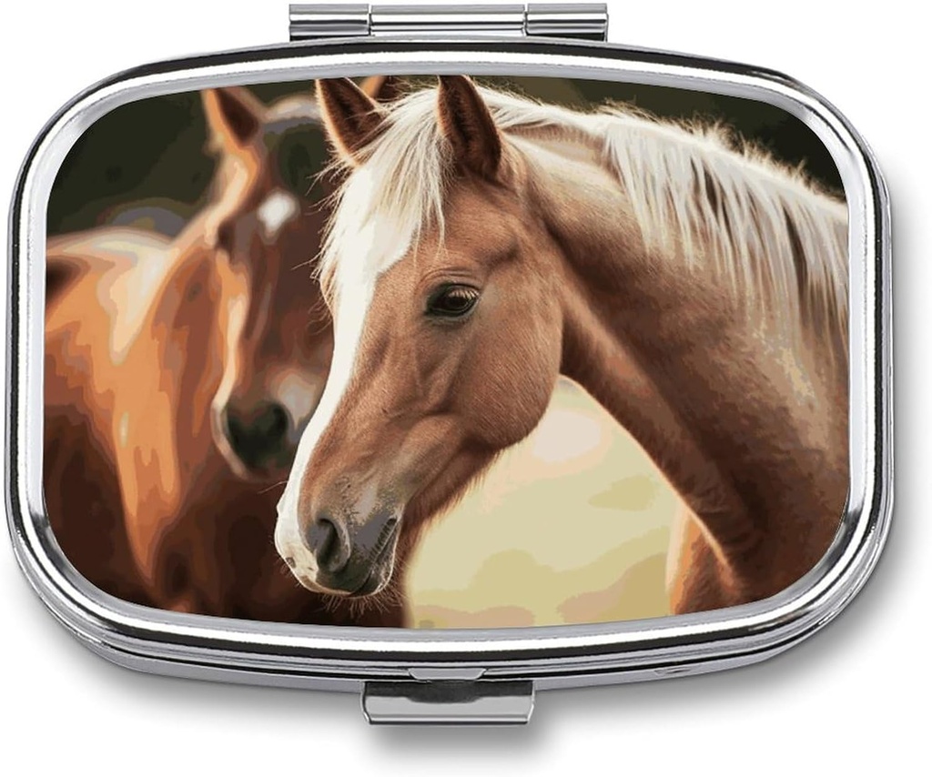 Pill Box 2 Compartiment Médecine Pill Case Adorable Cheval Imprimé Pill Box Portable Travel Pill Organizer for Pocket Purse Daily Medicine Boîte à vitamines Boîte à huile de poisson