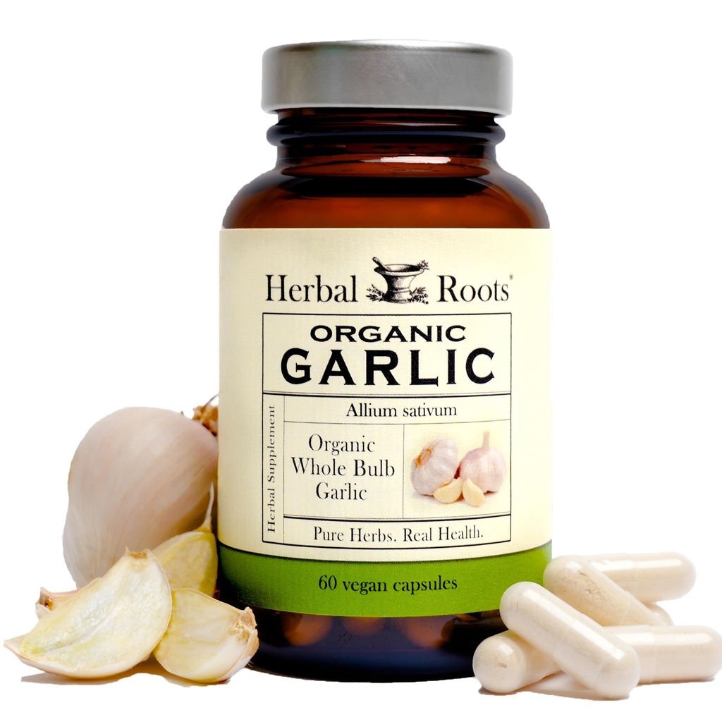 Racines de plantes Pilules d'ail à bulbes entiers organiques - Potent Extra Strength-600 mg - 60 Capsules de végétaliens organiques