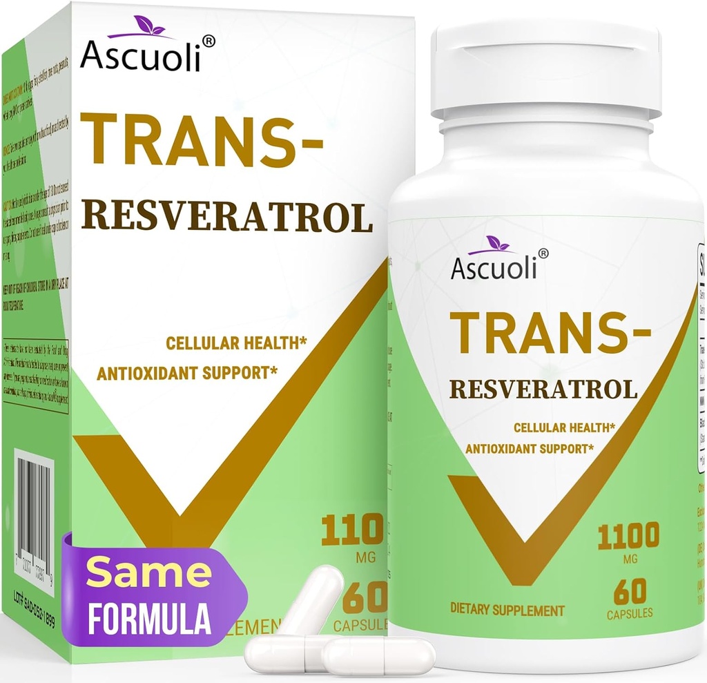 Ultra Purity Trans-Resveratrol 1100mg, 3-in-1 Advanced Formula Organic Resveratrol Supplement, Max Antioxidant, Anti-Aging, Skin Health, Immune & Energy, 1 Pack