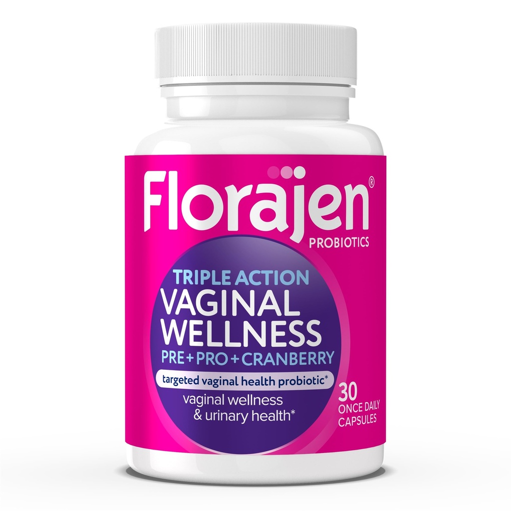 Florajen Women’s Triple-Action Probiotic, Prebiotic + Probiotic + Cranberry for Vaginal, Digestive, & Immune Support - Fast-Acting - Clinically-Studied - Gluten-Free & Vegan - 30-Count