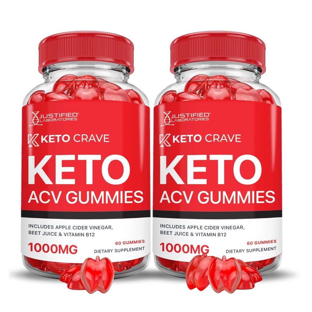 Justified Laboratories Keto Crave Keto ACV Gummies (1000 mg) - 60 Count, Pack of 2 - Formulated with Apple Cider Vinegar, Folate & Vitamin B12 - Non-GMO, Vegan, Gluten Free - 60 Servings