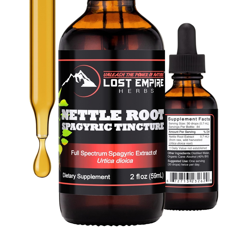 Lost Empire Kruiden Nettle Root Extract Spagyric Tinctuur (2 fl oz) - Wild Geoogst van supplement voor mannen, urinefunctie, BPH, haarverlies - 3rd Party Lab Getest